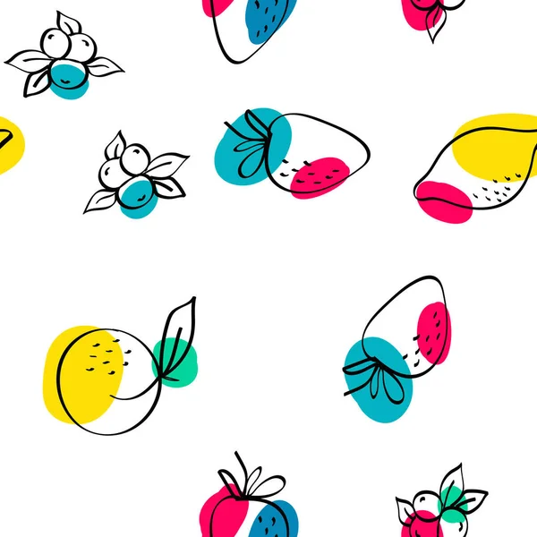 Farbe Citrus Und Blueberry Vector White Seamless Pattern Bezaubernde Illustration — Stockfoto