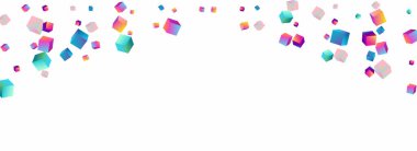 Gradyan Çokgen Vektörü Beyaz Arkaplan. Parlak Perspektif Konfeti Görüntüsü. Parlak Blok Deseni. Gökkuşağı Kutusu Metal Sunumu.