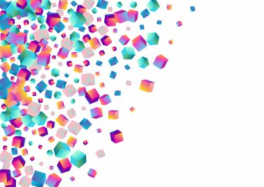 Holografik Çokgen Vektörü Beyaz Arkaplan. Renkli Parlak Rhombus Görüntü. Metal tuğla kaplama. Gradyan Küp Yapısı Şablonu.