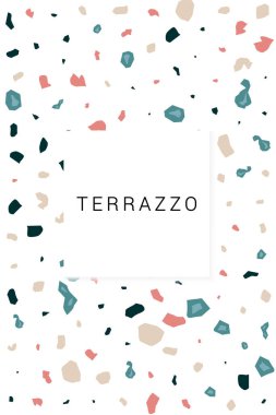 Mavi ve Pembe Seramik Döşeme Vektörü Beyaz Arkaplan. Mermer Terrazzo Duvar dokusu. Mavi ve Bej Granit Poster.