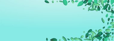 Grassy Yaprak Ekoloji Vektörü Panoramik Mavi Arkaplan Broşürü. Ağaç Yaprağı Fabrikası. Yeşil Yeşiller Girdap Sancağı. Yaprak Ormanı Sınırı.