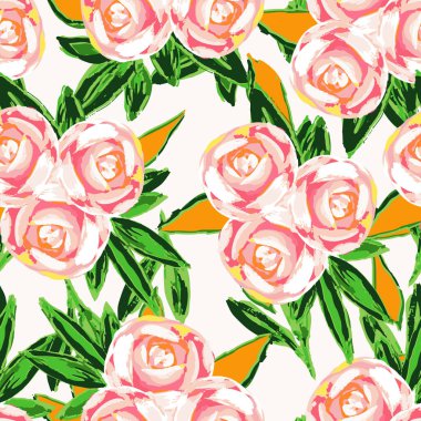 Pembe Gül İşaretli Vektör Kusursuz Desen. Peony Garden arka planı. Kızıl Düğün Kağıt Çizim Yapısı. Çiçek Yaz Tasarımı.