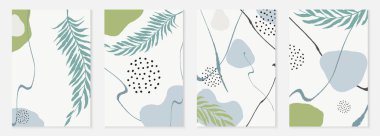 Pastel elementler Vektör Memphis 'in geçmişini belirledi. Çıplak dekorasyon Organik Duvar Kağıdı. Yeşil ve Mavi Çizim Doğrusal Şablonu.