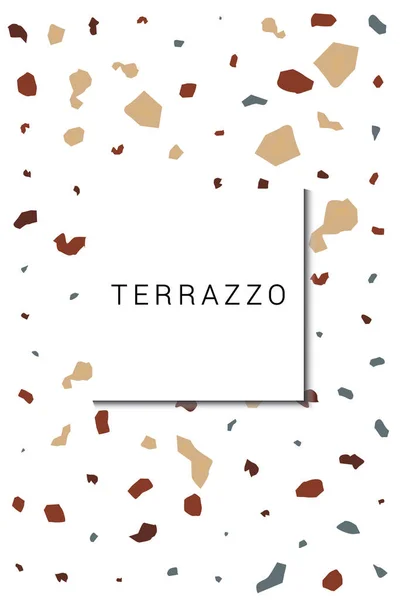 不同的Terrazzo墙矢量白色背景 马赛克陶瓷瓷砖插图 棕色及米色大理石明信片 — 图库照片