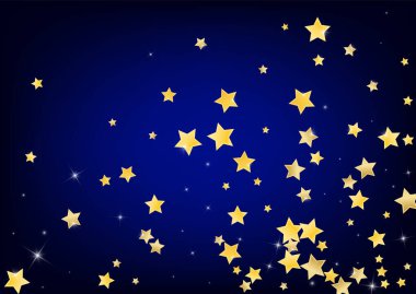 Sarı Cazibeli Yıldızlar Vektör Mavi Arkaplan. Soyut Yıldız Şablonu. Evren Çizimi. Altın Parlak Duvar Kağıdı.