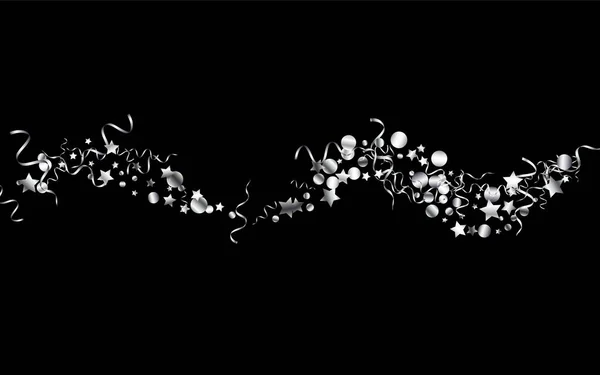 Silver Star Festive Vector Black Background Flying Streamer Design Confetti — Fotografia de Stock