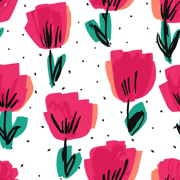 Rosa Pfingstrose Zeichnung Vector Seamless Pattern Tulpe Dekorative Vorlage Vorhanden — Stockfoto