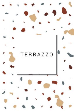 Değişik Terrazzo Döşeme Vektörü Beyaz Arkaplan. Venedik Seramik Döşeme Duvarkağıdı. Parlak Kuvars Deseni.