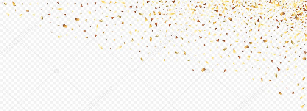 Golden Foil Transparent Panoramic Transparent Background. Art Sparkle Banner. Gold Triangle Golden Card. Splash Paper Wallpaper.