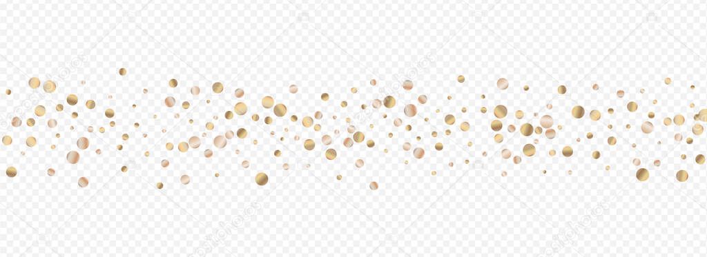 Bronze Confetti Shiny Panoramic Transparent Background. Bright Round Backdrop. Gold Circle Golden Illustration. Dust Isolated Texture.