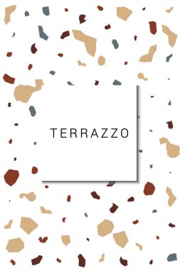 Kırmızı ve Pembe Terrazzo Döşeme Vektörü Beyaz Arkaplan. Geometrik Seramik Döşeme Duvar Kağıdı. Değiştirilmiş Seramik Çizim.