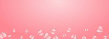 Kestane rengi Kalp Vektörü Pembe Panoramik Arka plan. Doğum günü Kağıt Kesiği Afişi. Kırmızı Dekorasyon Kalpleri Şablonu.