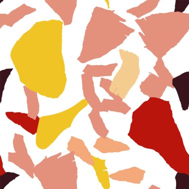 Kahverengi ve Turuncu Terrazzo Tile Vektör Kusursuz Desen. Terazzo Terrazzo Duvar Kağıdı. Sarı ve Terracotta Soyut Arkaplan.