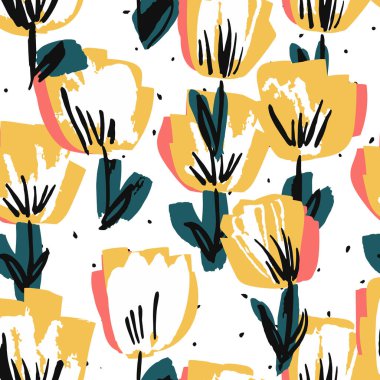 Beyaz ve Sarı Şakayık Çekim Vektörü Kusursuz Desen. Çiçek kumaş arka planı. Güzel Şablon. Gelişimsel Dekoratif Kağıt DokusuName.