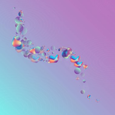 Renkli Bubbles Moda Vektörü Mavi Arkaplan. Splash Elementleri Pankartı. Hologram Memphis Blob Illustration. Işık Yaratıcı Şablon.