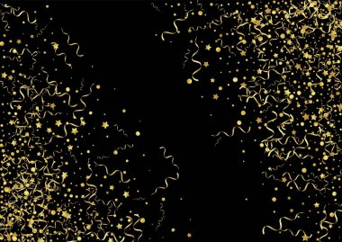 Sarı Akımlı Vektör Siyah Arkaplan. Yıldönümü Yılan Posteri. Konfeti Tasarımı Kutlaması. Altın Girdap Şubesi.