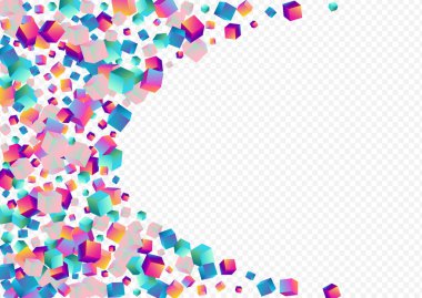 Parlak Konfeti Vektör Şeffaf Arkaplan. Holografik Geometrik Brick Broşürü. Grafik Element Kağıdı. Çok Renkli Blok Perspektifi Kapağı.