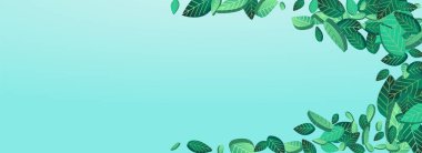 Limon Yeşilliği Uçan Vektör Panoramik Mavi Arkaplan Konsepti. Doğa Yeşilleri Posteri. Bataklık Yaprağı Soyut Santrali. Girdap Resmini Bırakır.