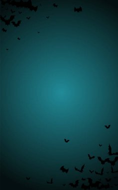 Karanlık Yarasa Ürkütücü Vektör Mavi Arkaplan. Kanat Dekorasyonu Tasarımı. Holiday Vampire Illustration. Uçan Poster.