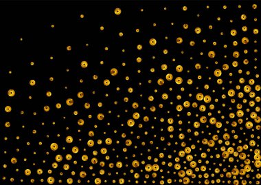 Altın Yuvarlak Kağıt Vektörü Siyah Arkaplan. Parlak toz dokusu. Altın Konfeti Parlak Düzen. Çember Efekti Arkaplanı.