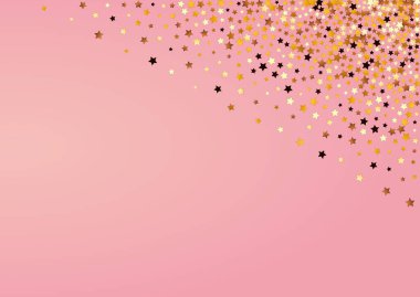 Parlak Konfeti Vektör Pembe Arkaplan. Sarı Işık Şablonu. Yıldızlı Parıltı Sınırı. Parlak Parlak Evren İllüstrasyonu.