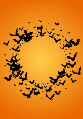 Dark Monster Spooky Vector Orange Background. Bat Horror Design. Grunge Bats Frame. Cute Pattern.