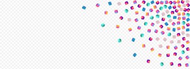 Multicolored Box Vector Panoramic Transparent Background. Gradient Metal Confetti Template. 3d Element Cover. Iridescent Block Graphic Image.