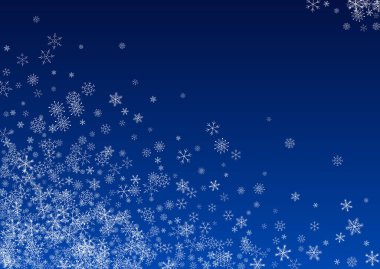 White Snowflake Vector Blue Background. Sky Snow Card. Gray Christmas Backdrop. Winter Snowfall Pattern.