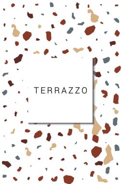 Variegated Ceramic Tile Vector White Background. Graphic Terrazzo Wall Postcard. Brown and Beige Fashion Banner.