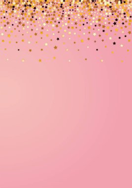 Golden Star Vector Pink Background. Gold Shiny Confetti Border. Starry Party Banner.  Shiny Celebration Glow Design.