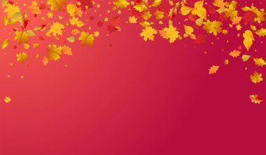 Autumnal Plant Vector Red Background. September Leaf Card. Brown Collection Leaves Design. Ground Texture.