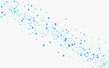 Blue Cell Invitation Vector Transparent Background. Top Confetti Illustration. Flying Square Pattern. Turquoise Carnaval Backdrop.