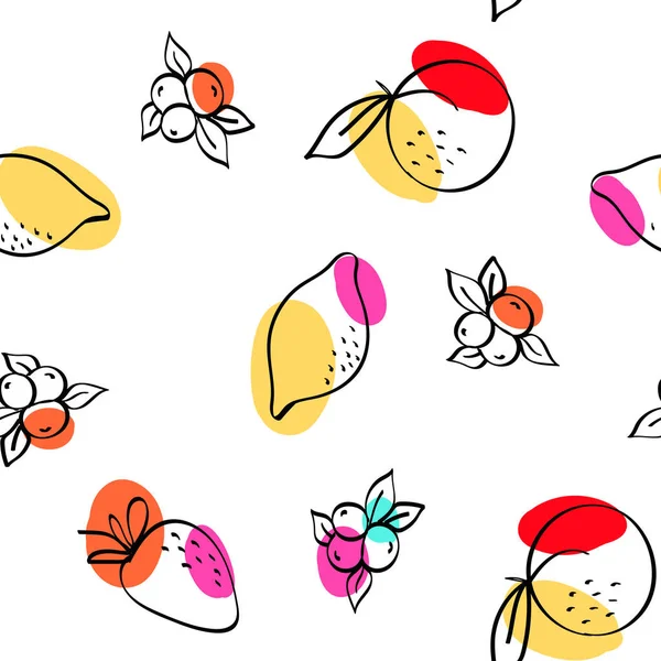 Rosa Und Gelb Orange Und Berry Vector White Seamless Pattern — Stockfoto