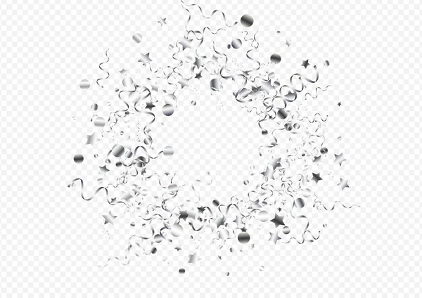 Silver Confetti Isolated Vector Transparent Background Fun Streamer Branch Star — Stock fotografie