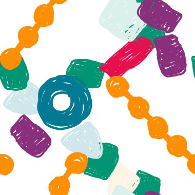 Sarı ve Turuncu Boya Fırçası Vektör Kusursuz Desen. Motley Grafik Duvar Kağıdı. Mavi ve Pembe Şirin Kolajı. Memphis Eskiz Sanatı.