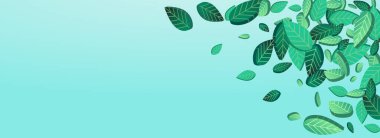 Yeşil Yeşiller Gerçekçi Vektör Panoramik Mavi Arkaplan. Bahar Yaprağı Tasarımı. Bataklık Yaprağı Taze İllüstrasyonu. Doğa Sancağını Bırakıyor.