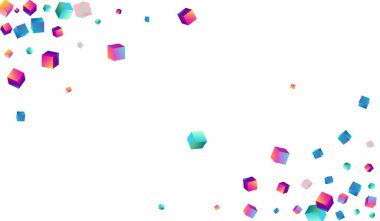 Gradyan Küp Vektörü Beyaz Arkaplan. Holografik Perspektif Konfeti Deseni. 3D Brick Duvar Kağıdı. Çok Renkli Rhombus Parlak Resim.