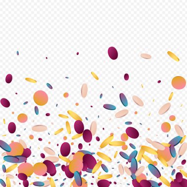 Sihirli Polka Karnavalı Şeffaf Geçmişi. Çok renkli Uçan Konfeti Kartı. Bağımsızlık Bayrağı. Renkli Vektör İllüstrasyonu.