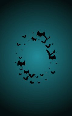 Siyah Canavar Uçan Vektör Mavi Arkaplan. Yarasa Ürkütücü Duvar Kağıdı. Ürkütücü Siluet Banner. Dekor Şablonu.