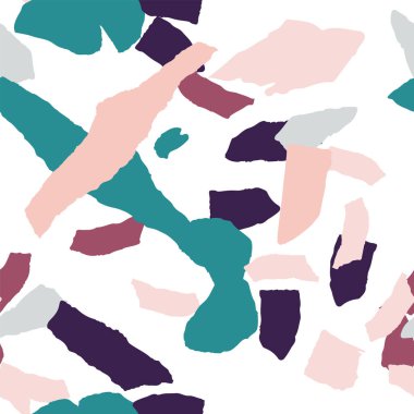 Mavi ve Yeşil Terrazzo Duvar Vektörü Kusursuz Desen. Pebble Terrazzo Tile Çizimi. İndigo ve Gri Terazzo dokusu.