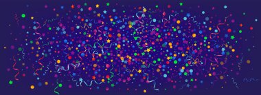 Değişik Akımlı Yıldönümü Vektörü Mavi Arkaplan. Düşen Spiral Davetiye. Serpentine izole şablon. Çok renkli Dekorasyon Şubesi.