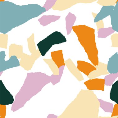 Şeftali ve Turuncu Terrazzo Duvar Vektörü Kusursuz Desen. Soyut Terrazzo Tile Duvar Kağıdı. Parlak Taş Tasarımı.