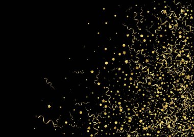 Sarı Kurdele Parti Vektörü Siyah Arkaplan. Mutlu Spiral Bitkisi. Yılan Yıldönümü Şablonu. Altın Karnaval Şubesi.