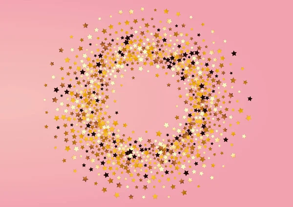 Gold Star Vector Pink Background Sparkling Shiny Space Wallpaper Rain — Stock Photo, Image