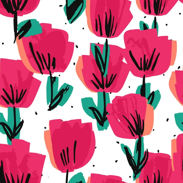 Lila Flower Marker Vector Seamless Pattern Blossom Floral Paper Texture — Stockfoto