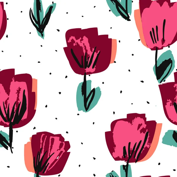 Burgund Und Rosa Lotus Marker Vector Seamless Pattern Blume Garten — Stockfoto