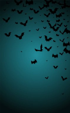 Siyah Siluet Korkunç Vektör Mavi Arkaplan. Drakula Tatil Çerçevesi. Dekor Vampir Posteri. Korku Çizimi.