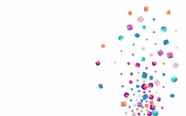 Parlak Element Vektörü Beyaz Arkaplan. Gökkuşağı Soyut Küp Kağıdı. Perspektif Blok Kapağı. Holografik Çokgen Geometrik Sunumu.