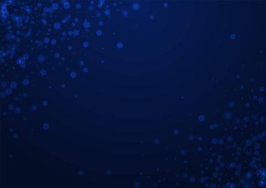 White Snowstorm Vector Blue Background. Shiny Glitter Confetti Texture. Xmas Snow Invitation. Bokeh Dots Illustration.