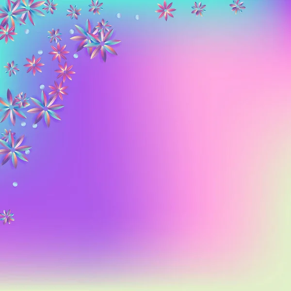 Holographic Hibiscus Vector Blue Background Gradient Flower Poster Graphic Rainbow — Stock Fotó